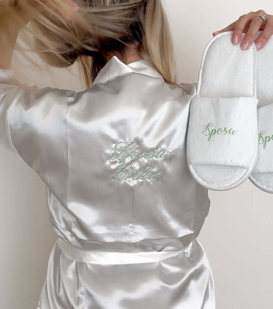 Vestaglia Pantofole Bride Vestaglia Sposa In Raso Con Pantofole E