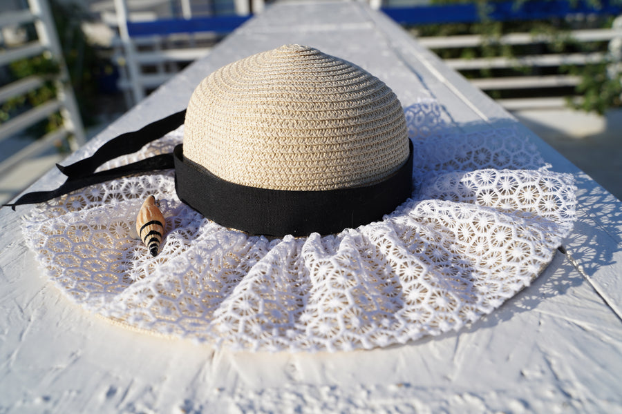 Straw and lace hat